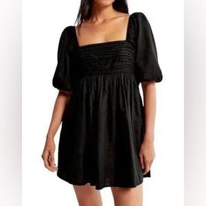 Abercrombie & Fitch Black Mini Dress with Puff Sleeves